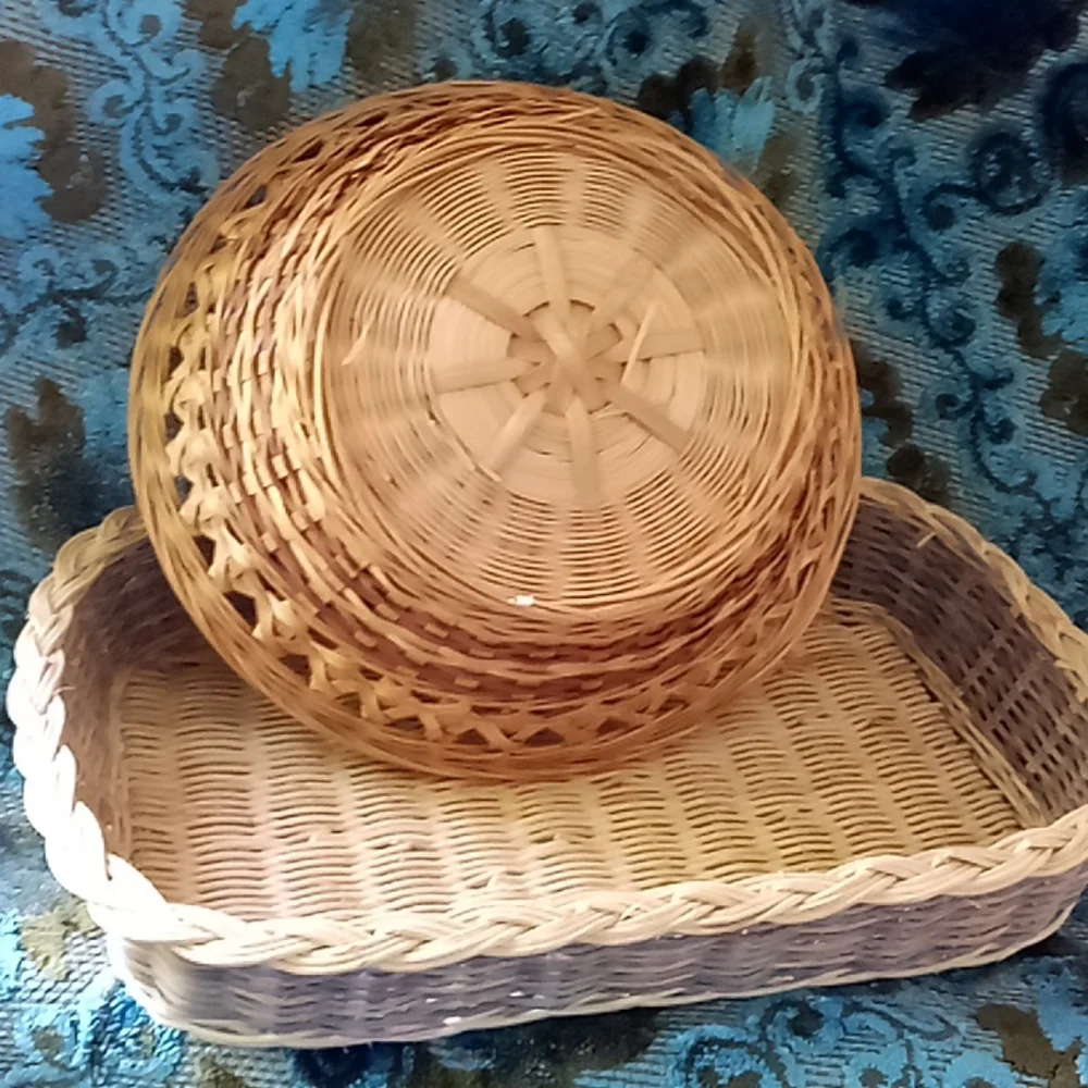3 pretty assorted baskets with wicker, rope and rattan